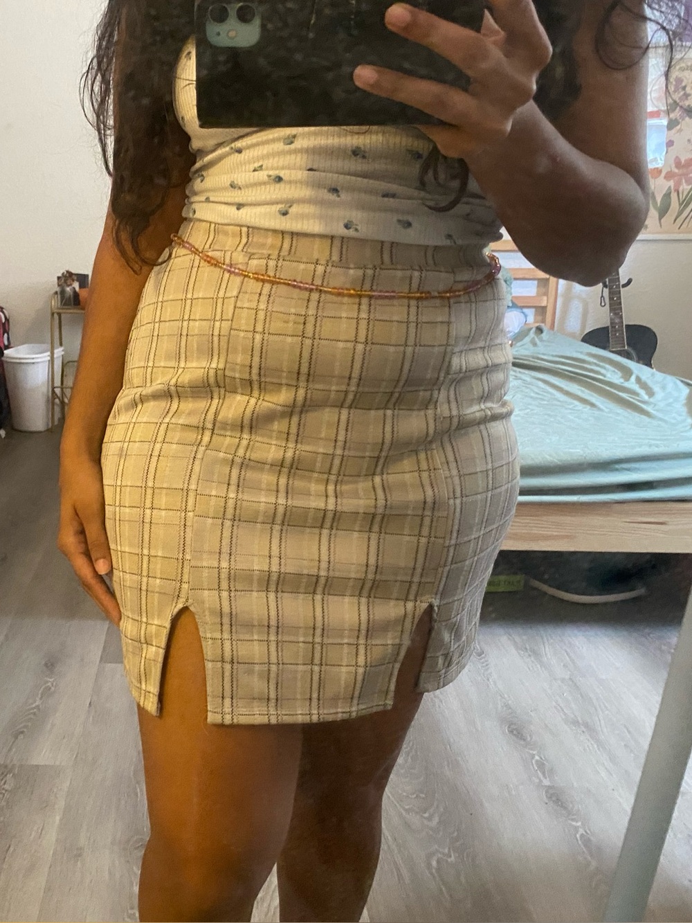 Vibe Beige Plaid Mini Skirt with Subtle Pink Lines - Picture 8 of 8